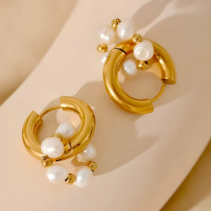 Pearl Crescents - 18k Hoop Earrings with Pearls