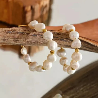 Dreamweave: Irregular Pearl Gold Earrings Hoops
