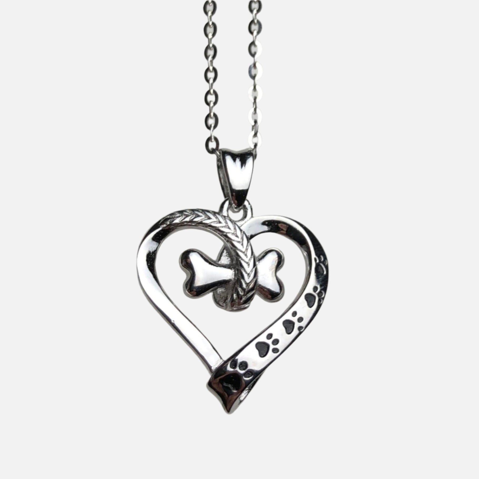 Dog Paw and Heart Necklace in Stainless Steel - emmy-rae-jewels.com