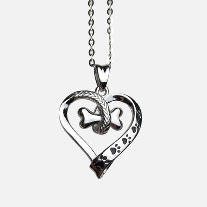 Dog Paw and Heart Necklace in Stainless Steel - emmy-rae-jewels.com