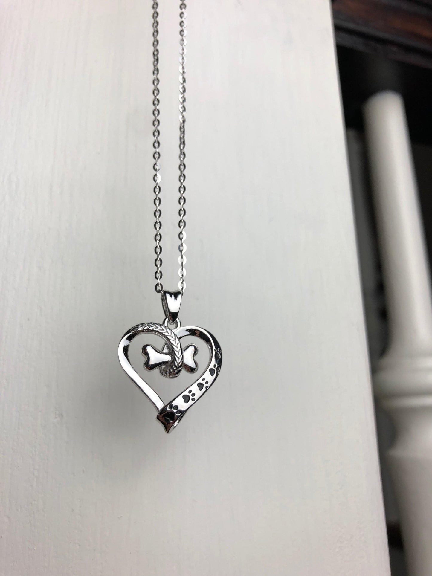 Dog Paw and Heart Necklace in Stainless Steel - emmy-rae-jewels.com
