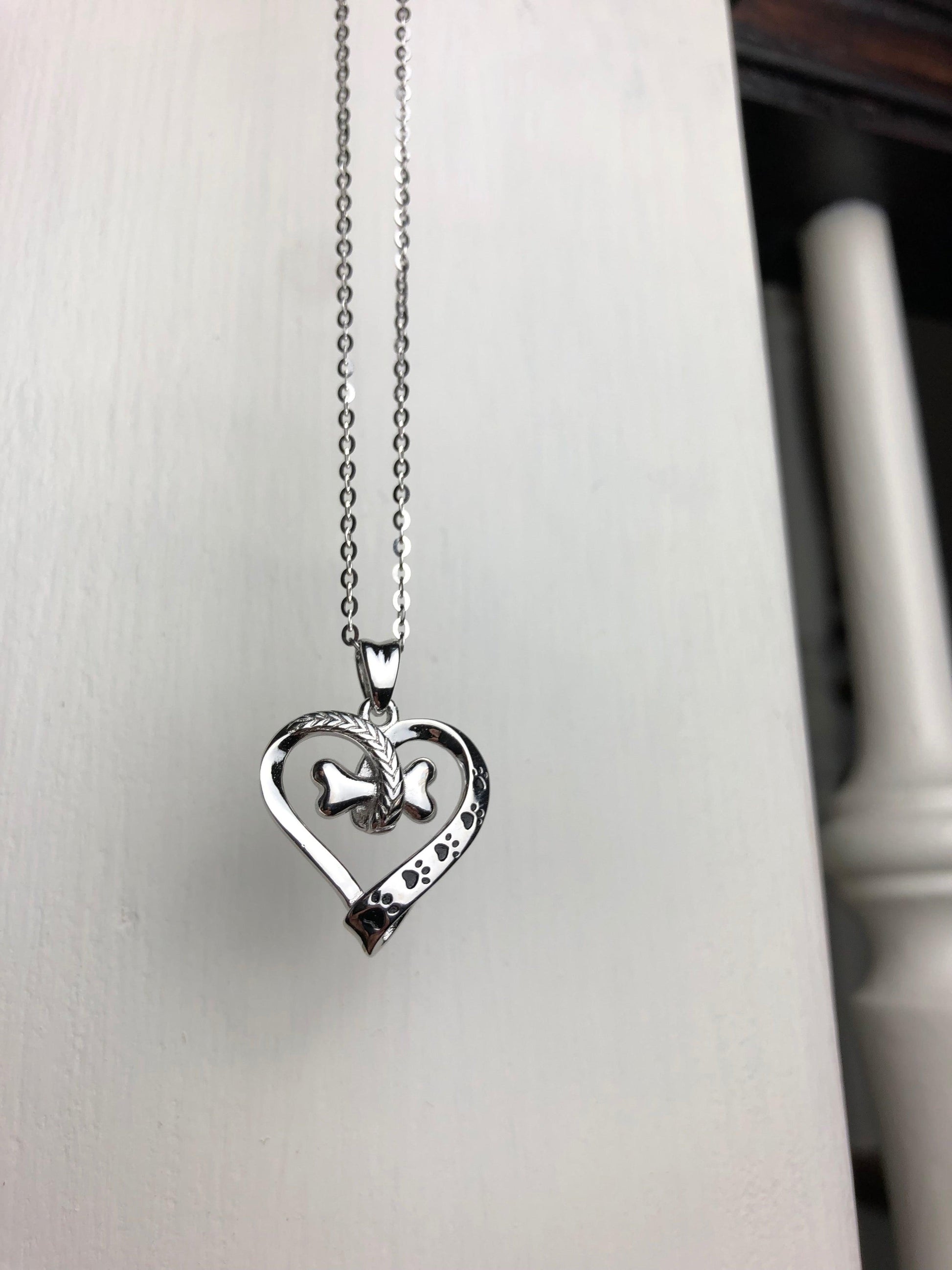Dog Paw and Heart Necklace in Stainless Steel - emmy-rae-jewels.com