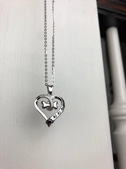 Dog Paw and Heart Necklace in Stainless Steel - emmy-rae-jewels.com