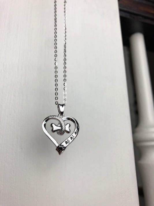 Dog Paw and Heart Necklace in Stainless Steel - emmy-rae-jewels.com