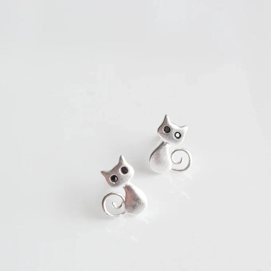 Silver Cat Stud Earrings - emmy-rae-jewels.com