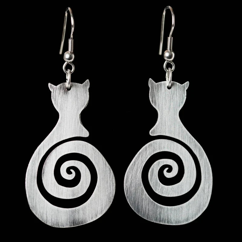 Vintage Cat Spiral Earrings - emmy-rae-jewels.com