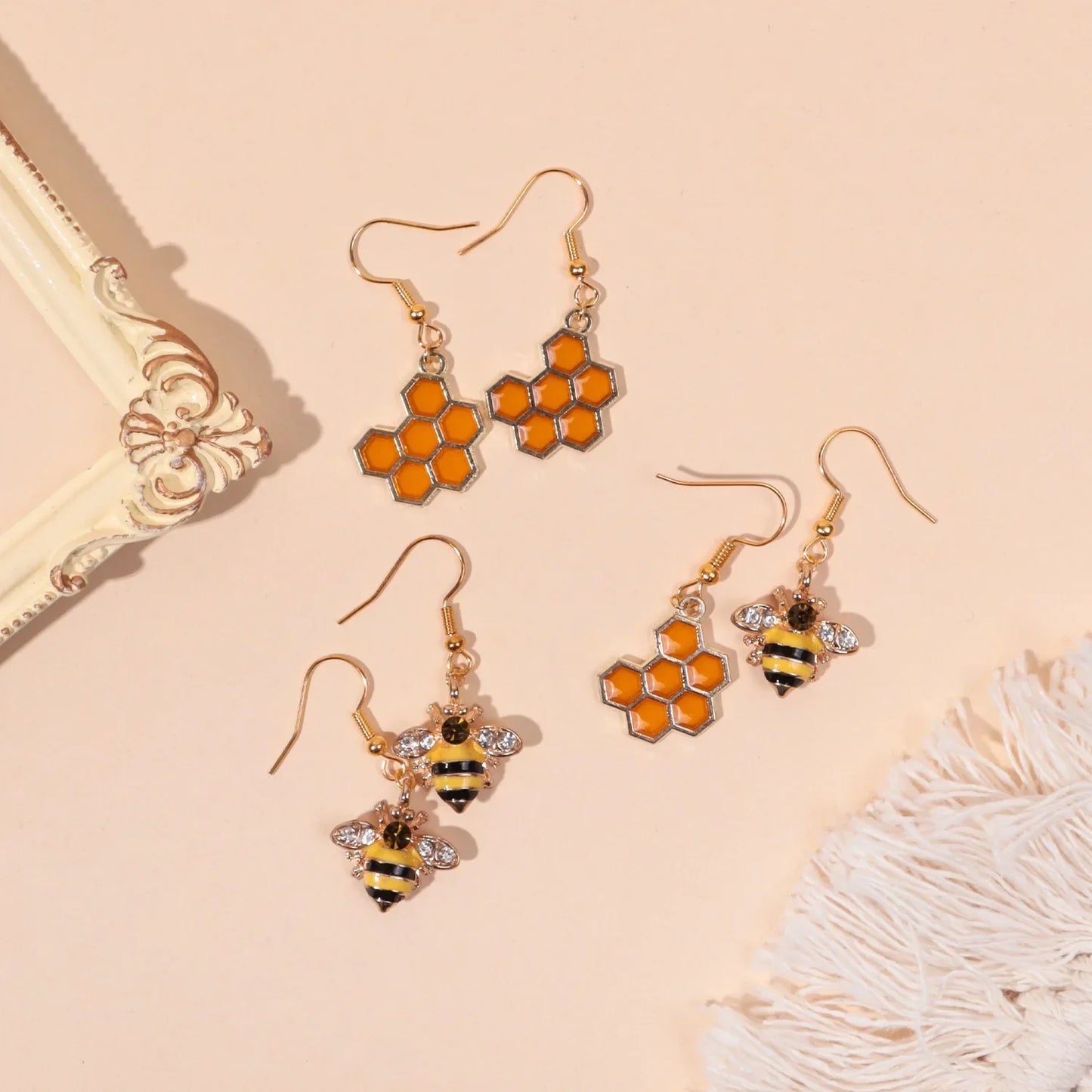 Golden Bee & Honeycomb Crystal Earrings - emmy-rae-jewels.com