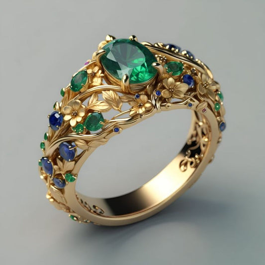 Green & Blue Crystal Gold Ring - emmy-rae-jewels.com