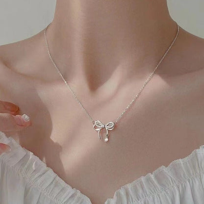 Angelique Delicate Bow Zirconia Necklace - emmy-rae-jewels.com