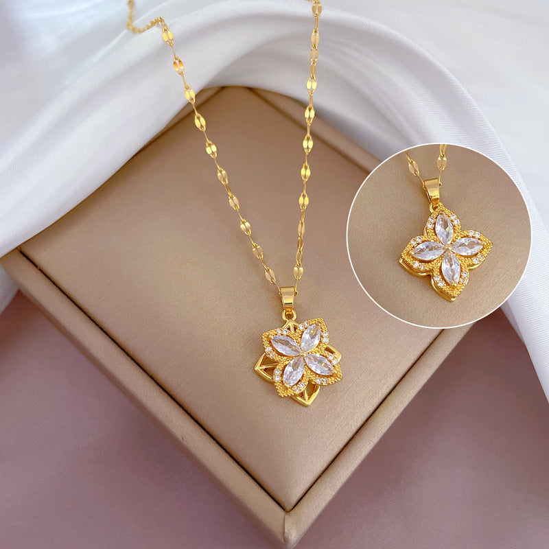 Arabella Crystal Clover Rotatable Pendant - emmy-rae-jewels.com