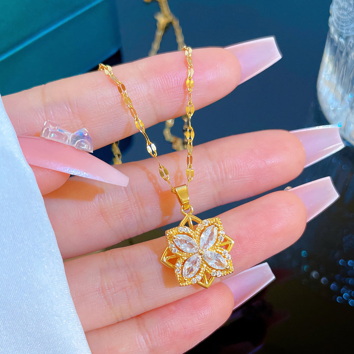 Arabella Crystal Clover Rotatable Pendant - emmy-rae-jewels.com