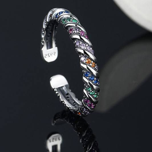 Genevieve | Vintage Color Stripe Silver Ring