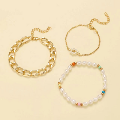 Set of Daisy Pearl Bracelets
