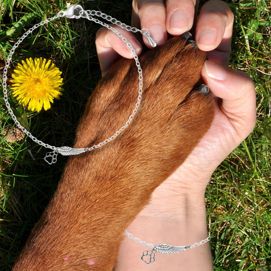 Silver Memorial Bracelet with Angel Wing & Paw Print | Handmade - emmy-rae-jewels.com