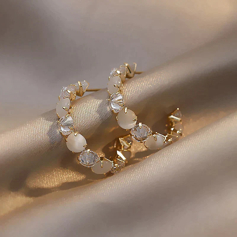 Luxury White Opal and Crystal Earrings in Gold - emmy-rae-jewels.com