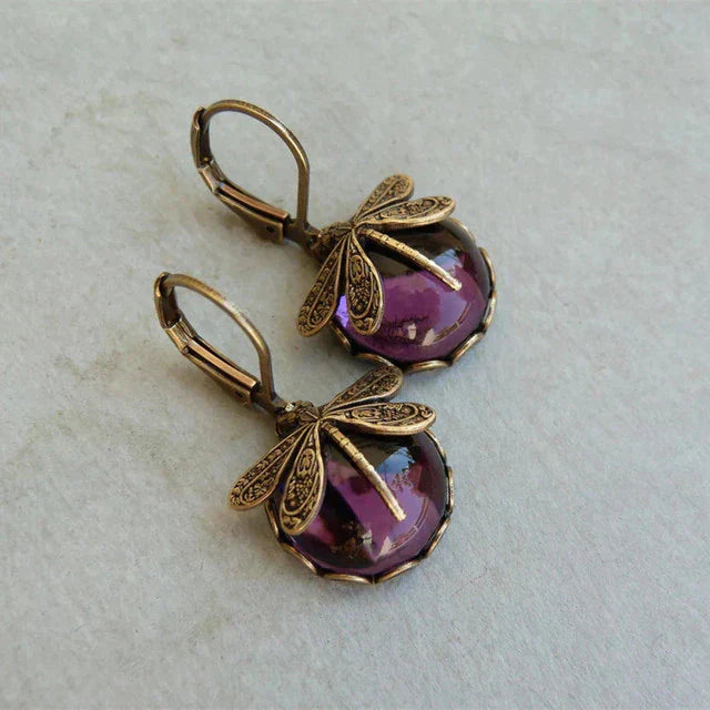Spherical Dragonfly Earrings in Antique Gold - emmy-rae-jewels.com