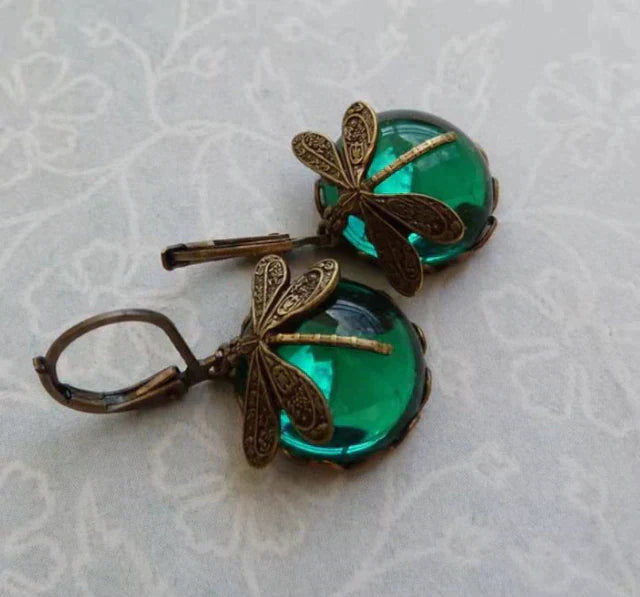Spherical Dragonfly Earrings in Antique Gold - emmy-rae-jewels.com