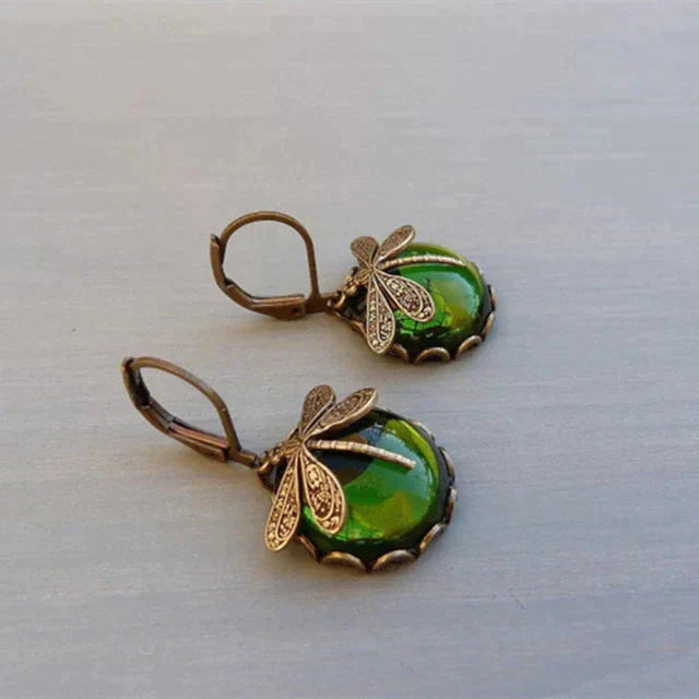 Spherical Dragonfly Earrings in Antique Gold - emmy-rae-jewels.com