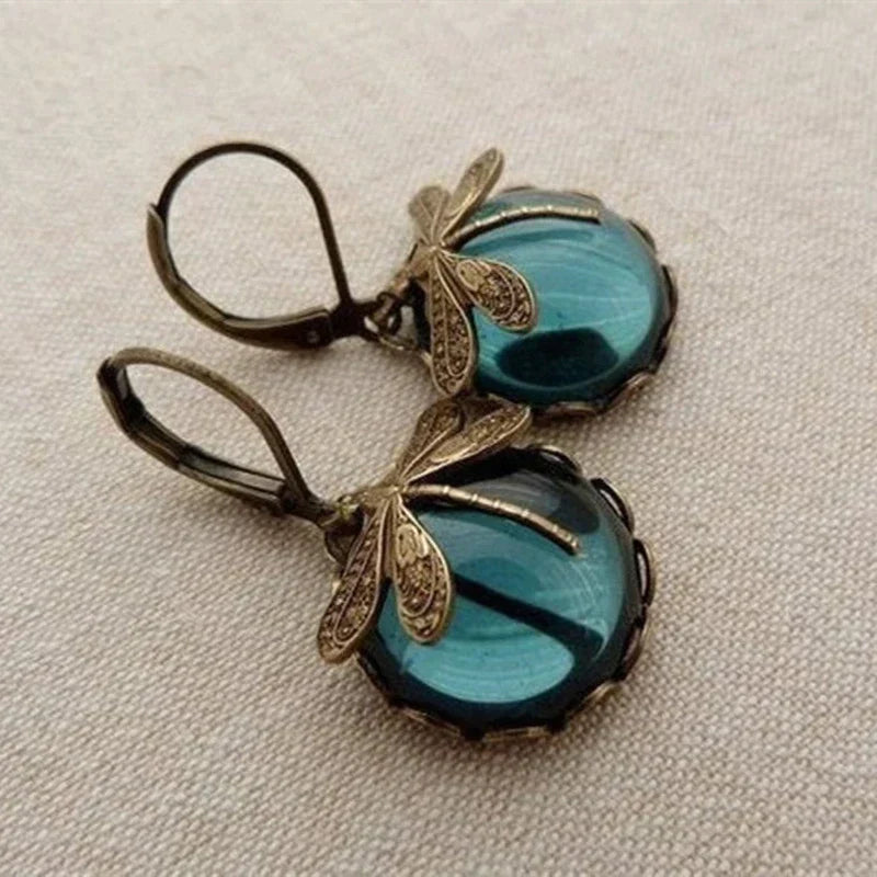 Spherical Dragonfly Earrings in Antique Gold - emmy-rae-jewels.com