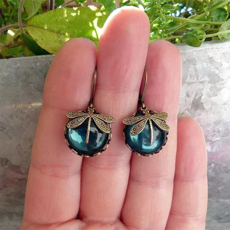 Spherical Dragonfly Earrings in Antique Gold - emmy-rae-jewels.com