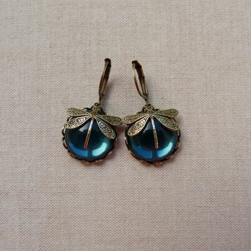 Spherical Dragonfly Earrings in Antique Gold - emmy-rae-jewels.com