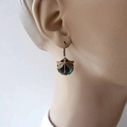 Spherical Dragonfly Earrings in Antique Gold - emmy-rae-jewels.com