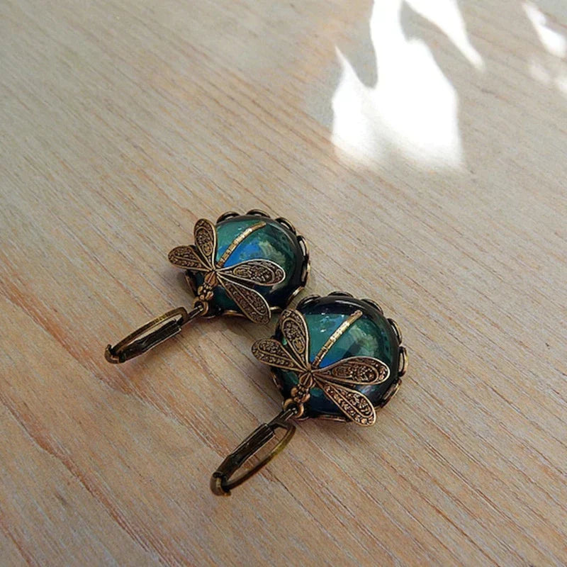 Spherical Dragonfly Earrings in Antique Gold - emmy-rae-jewels.com