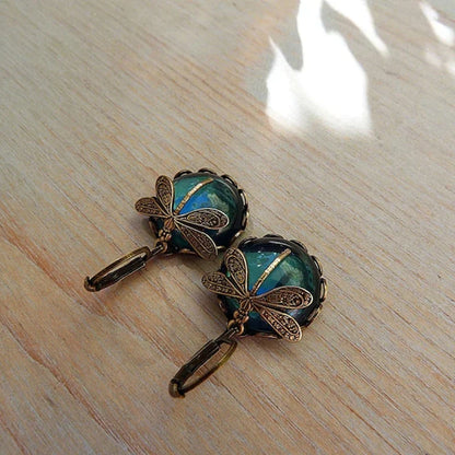 Spherical Dragonfly Earrings in Antique Gold - emmy-rae-jewels.com