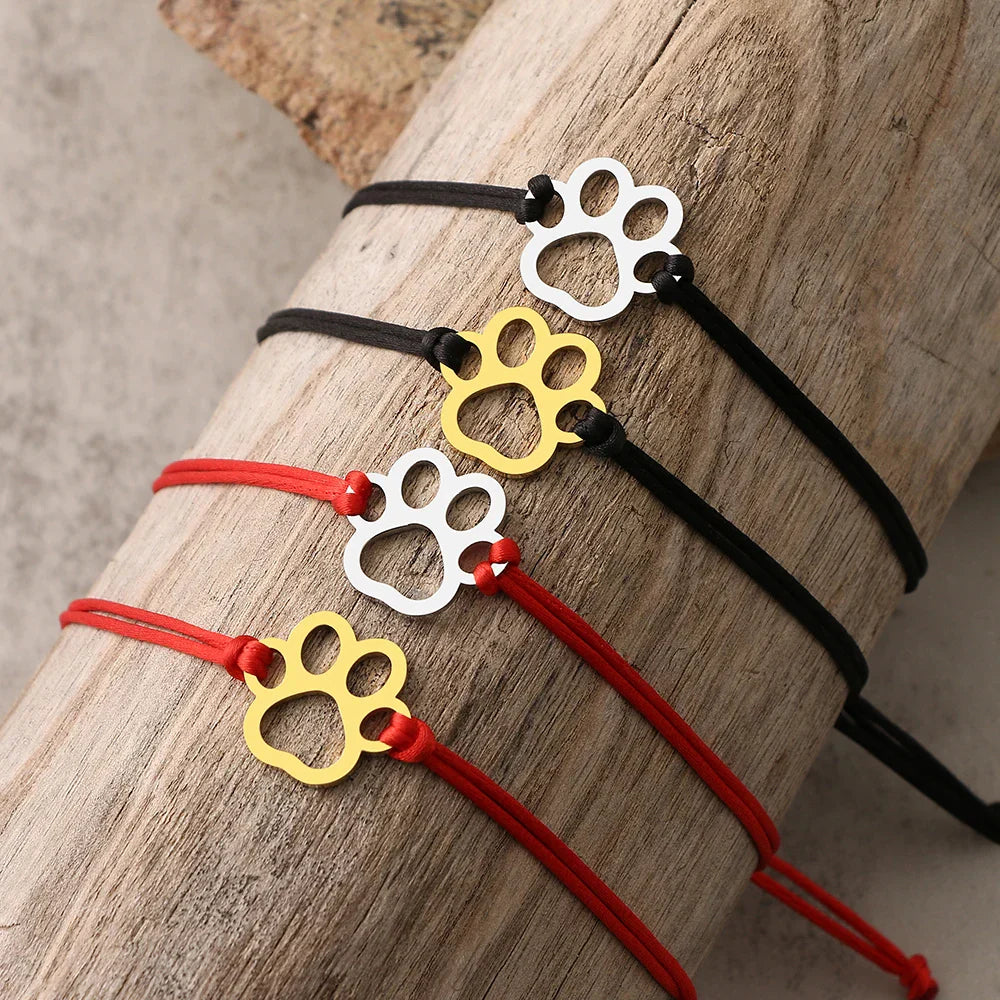 Paw Print Cord Bracelet – Adjustable Black and Red Design - emmy-rae-jewels.com