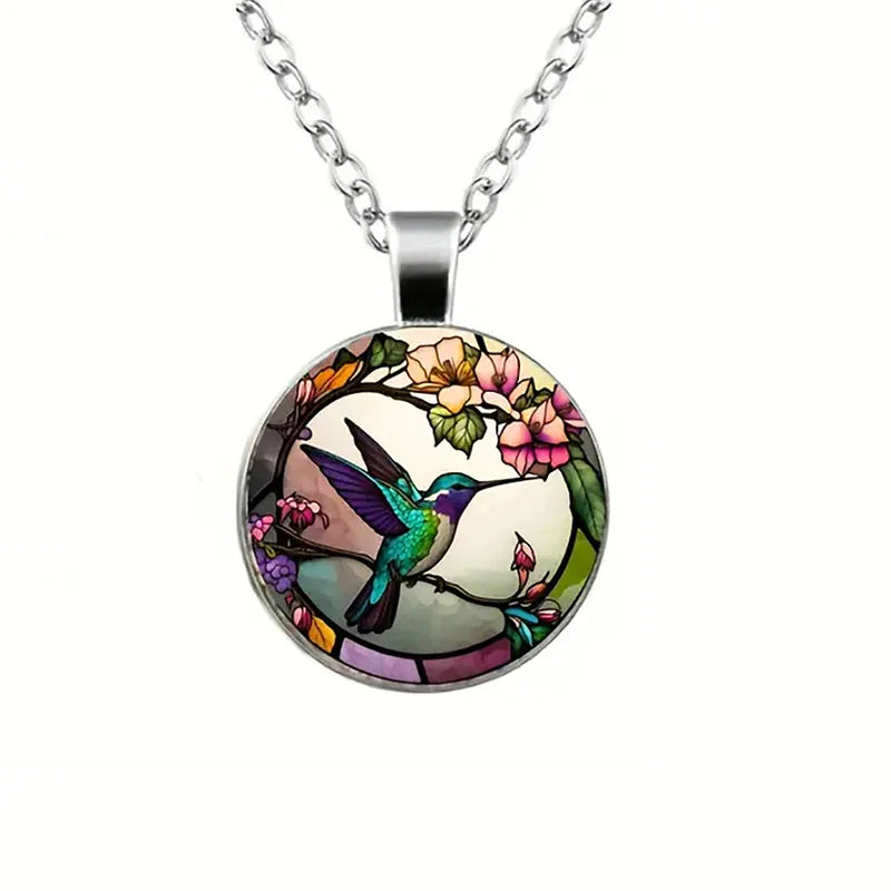 Hummingbird Glass Dome Pendant Necklace - emmy-rae-jewels.com