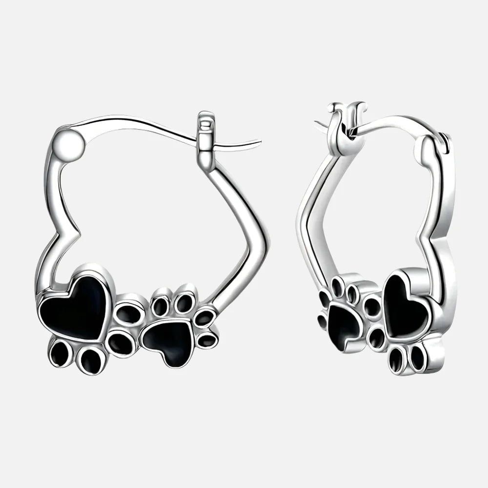 Heart Paw Huggie Earrings with Black Enamel - emmy-rae-jewels.com