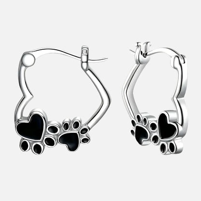 Heart Paw Huggie Earrings with Black Enamel - emmy-rae-jewels.com