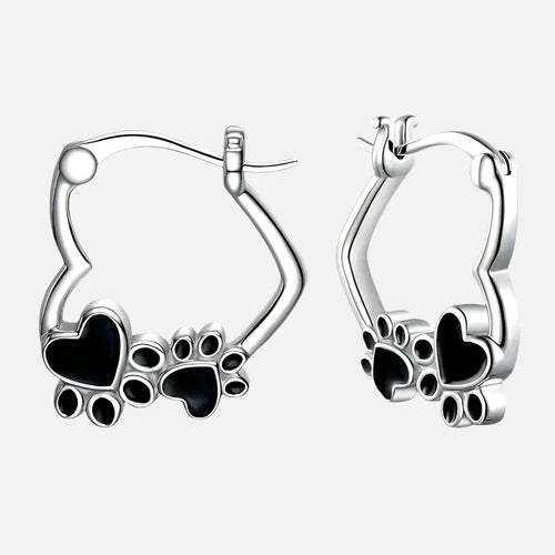 Heart Paw Huggie Earrings with Black Enamel - emmy-rae-jewels.com