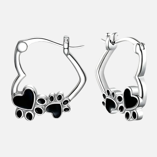 Heart Paw Huggie Earrings with Black Enamel - emmy-rae-jewels.com