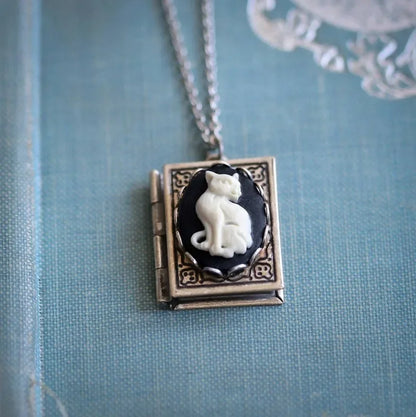 Vintage Cat Book Pendant Necklace – Rotating Page Design - emmy-rae-jewels.com