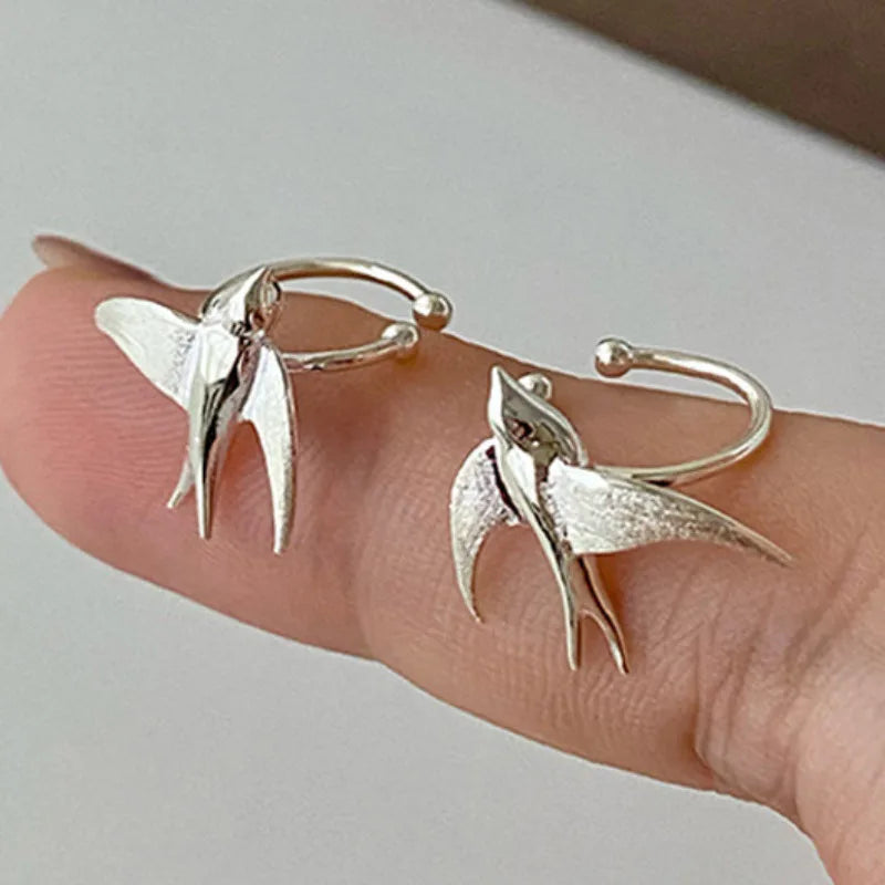 Beautiful Silver Swallow Bird Clip-On Earrings - emmy-rae-jewels.com