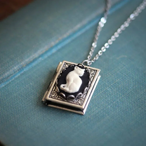 Vintage Cat Book Pendant Necklace – Rotating Page Design - emmy-rae-jewels.com