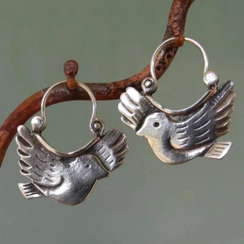 Boho Bird-Inspired Dangle Earrings – Silver-Tone - emmy-rae-jewels.com