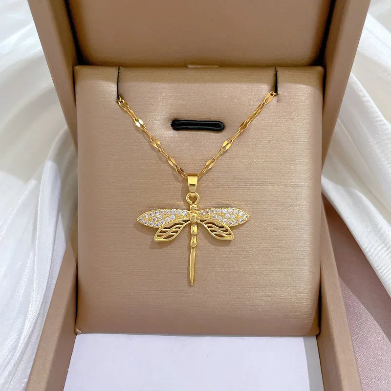 Crystal Dragonfly Necklace – Symbol of Transformation & Beauty - emmy-rae-jewels.com