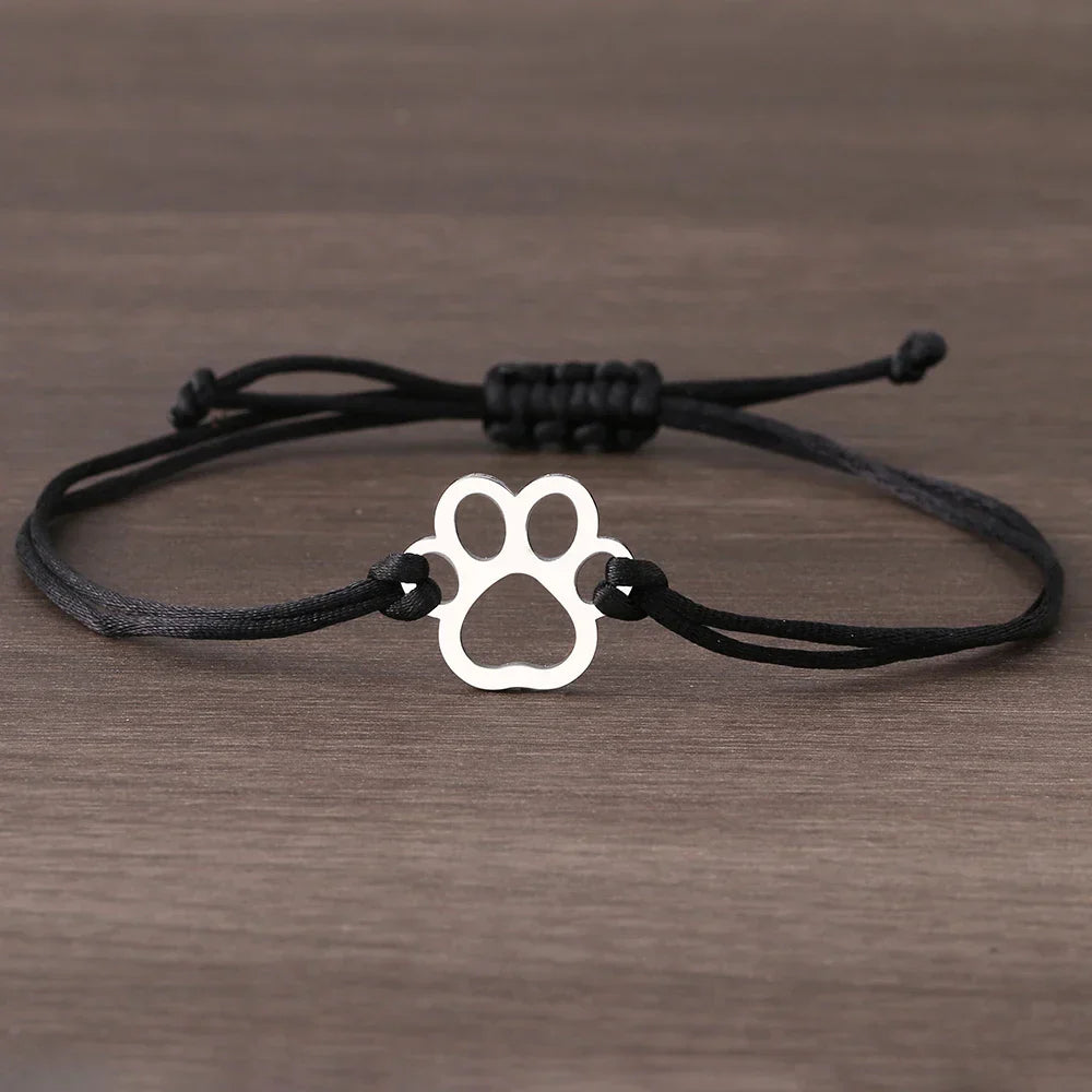 Paw Print Cord Bracelet – Adjustable Black and Red Design - emmy-rae-jewels.com