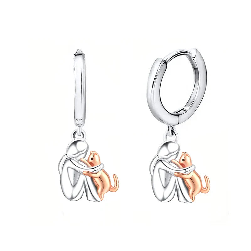 Silver and Gold Two-Tone Cat Hug Earrings - emmy-rae-jewels.com