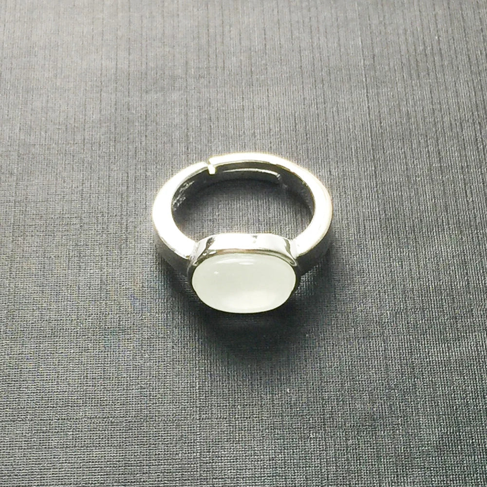 Adjustable Silver White Cabochon Statement Ring