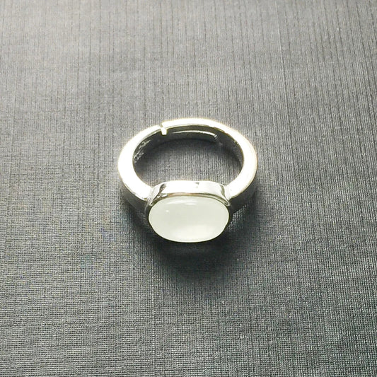 Adjustable Silver White Cabochon Statement Ring - emmy-rae-jewels.com