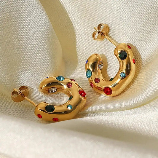 Shimmering Gold Zircon Circle Hoop Earrings
