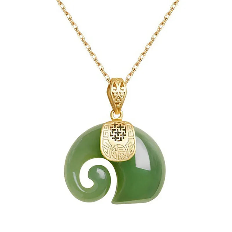 Hetian Jade Elephant Pendant Necklace – 18K Gold Plated Chain for Women - emmy-rae-jewels.com