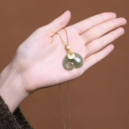 Hetian Jade Elephant Pendant Necklace – 18K Gold Plated Chain for Women - emmy-rae-jewels.com