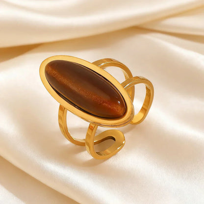 Gold Oval Cabochon Double Ring - emmy-rae-jewels.com