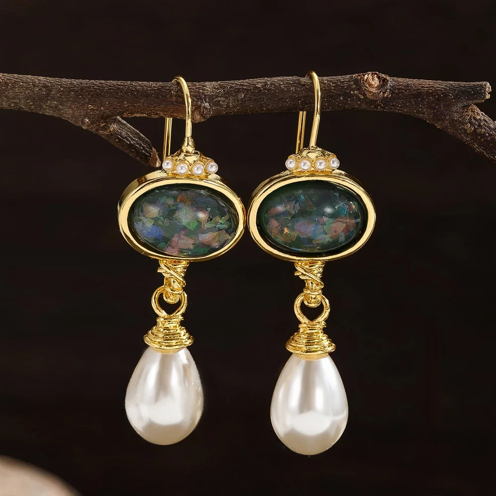 Geometry Black Stone and Pearl Earrings - emmy-rae-jewels.com