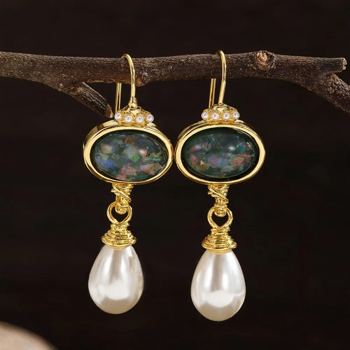 Geometry Black Stone and Pearl Earrings - emmy-rae-jewels.com