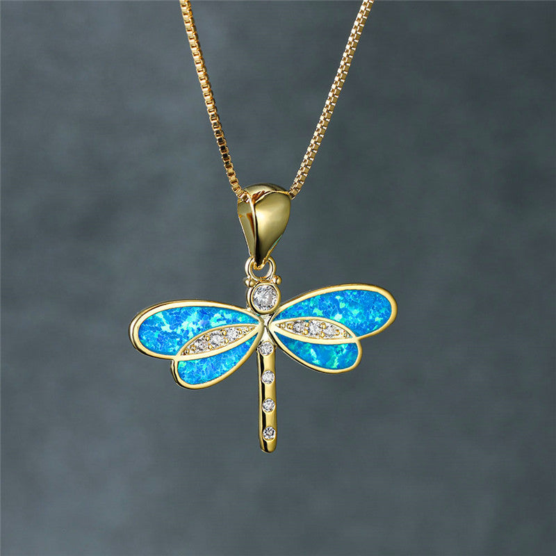 Dragonfly Necklace in Gold with Opal - emmy-rae-jewels.com
